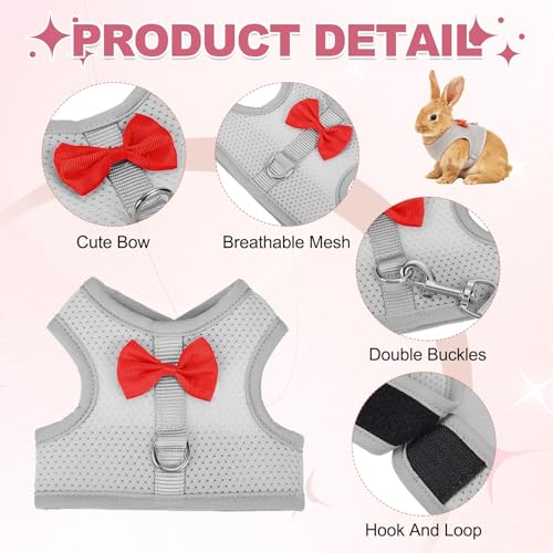 Rabbit Harness and Leash, Small Pet Cute Vest Harness Leash Soft Adjustable Buckle Breathable Mesh (M, Gray) for Bunny Kitten Small Pig Puppies Camping Hiking Training - color: Gray, size: M