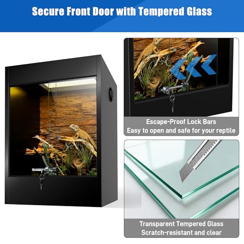 PVC Tall Reptile Tank 33 Gallon Reptile Enclosure Terrarium, Front Opening Bearded Dragon Tank 24"x18"x18" with Sliding Doors & Screen Ventilation, Enclosure Habitat for Snakes, Geckos, Lizard, Frog - size: 33Gallon
