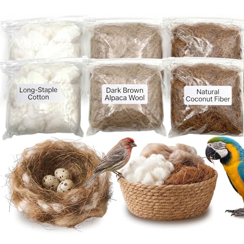 100% Natural Bird Nesting Material Refill 108g for Wild Birds & Small Pets | Premium Alpaca Fiber, Long-Staple Cotton & Coconut Coir, Safe Nesting Bedding for Hummingbird, Finches, Parrots, Hamsters