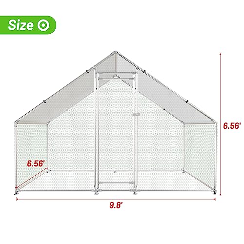NUGRIART Large Metal Chicken Coop Walk-in Poultry Cage with Water-Resident and Anti-UV Cover Duck Rabbit Cat House Outdoor Chicken Run Pen with Spire Shaped Cage - size: 6.5’L×9.8’W×6.5’H