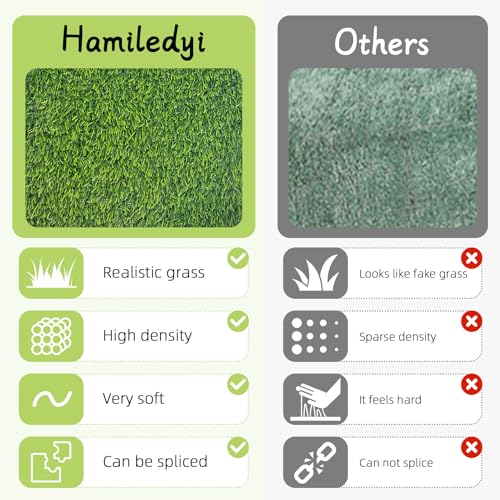 Hamiledyi 4 Pcs Artificial Rabbit Grass Mats Reusable Guinea Pig Pee Pads 11.8" x 11.8" Washable Turf Fake Grass Plastic Bunny Mat for Rabbit Chinchilla Small Pets Indoor Outdoor Trainer - size: 4 Pcs