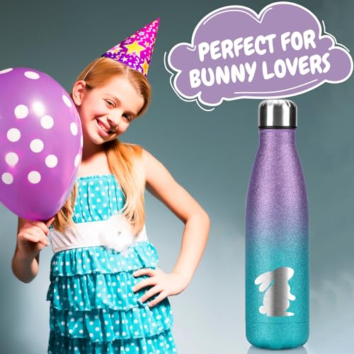 Onebttl Bunny Gifts for Women Girls, 17oz Stainless Steel Water Bottle for Rabbit Lovers, Blue & Purple Glitter with Laser Engraved Design, Bunny Lover Gifts for Easter, Christmas, Birthday