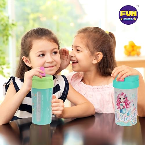 3 Packs Girl Designs 17oz Kids Water Bottle, Total My Style Spout Cover and Carry Handle Designed Lid Leak Proof BPA Free for Girls Ages 3+ Dishwasher Safe for Sports School Travel with Silicone Straw