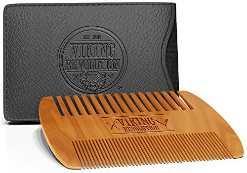 Viking Revolution Wooden Beard Comb and Case - Pocket Comb - style: Beard Comb