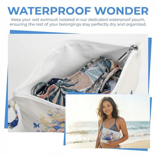 ENGVZ Wet Dry Bag, Waterproof Travel Pouch, Large Zipper Bag For Swimsuits, Diapers, Toiletries, Makeup, Women And Girls Cute Blue Bird - color: Flower Bird