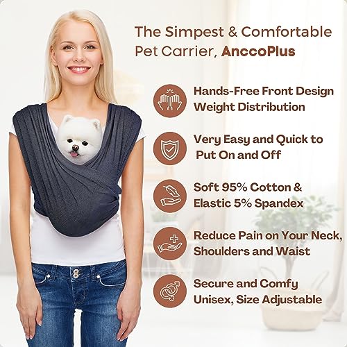 Small Dog Sling Carrier, Hands-Free, Charcoal Black, Plus | Patented Front Carrier Reduces Back and Neck Strain; Adjustable, Soft Cotton, 3D Air Mesh for Puppies & Cats up to 20 lb - color: Charcoal Black, size: Plus