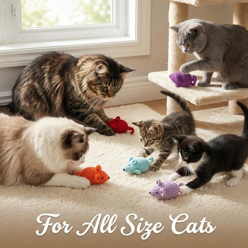 Catnip Toys Crochet Mouse, 6 Pcs Yarn Cat Nip Mice Safe Teeth Cleaning Chew Toy for Indoor Kittens Kitty, Adult Cats Interactive Catnip Cat Kicker Toys Anxiety Relief - color: 6pcs