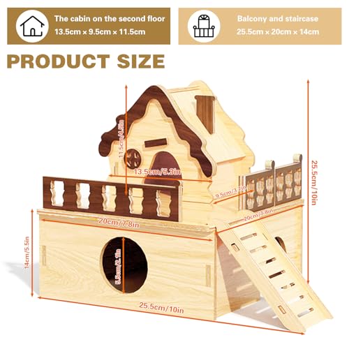 Wooden Hamster Platform and Dwarf Hamster House,Cute Syrian Hamster Tiny House Hideout,Large Balcony Lookout Holes,for Dwarf Gerbils and Mouse Mice Rat Other Small Animals(G) - color: BrownL