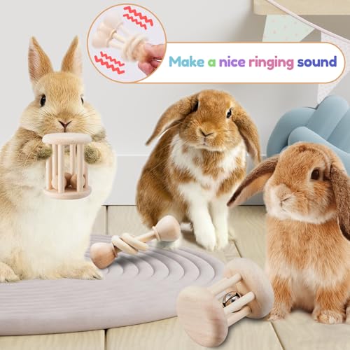 AOWPFVV Wooden Bunny Toys,Safe Rabbit Toys for Guinea Pigs,Small Animals | Teeth Grinding,Enrichment,Boredom Breaker,Chew Toys for Chinchillas,Hamster,Rats Indoor&Outdoor