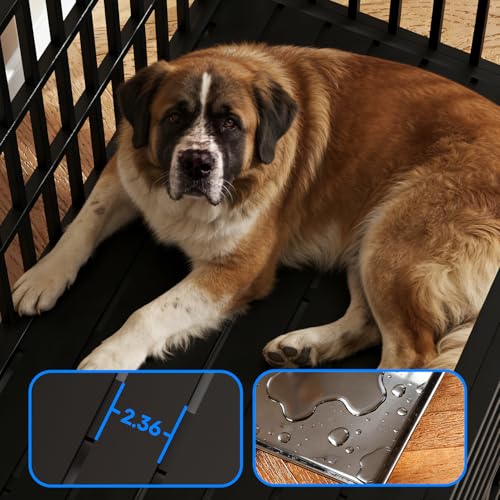 56 inch Heavy Duty Indestructible Dog Crate, Steel Double Door Indoor High Anxiety Cage for Large Giant Dogs, Escape-Proof Chewproof Pet Kennel with Trays and Wheels, Extra Large XL XXL - size: 55.5"L x 29.1"W x 46.1"H