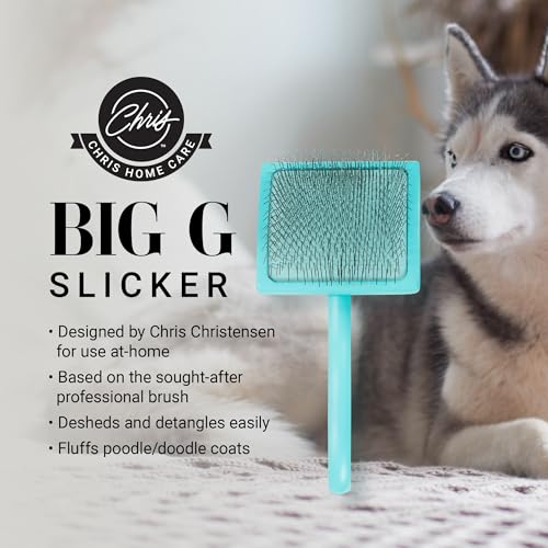Chris Christensen Big G Dog Slicker Brush for Dogs (Goldendoodles, Labradoodles, Poodles), Groom Like a Professional, Fluff Detangle Style, Saves Time Energy, Teal, Large - color: Teal, size: Large