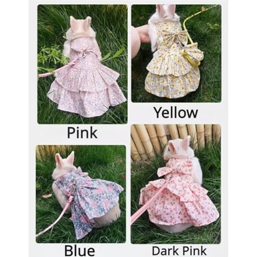 Rabbit Leash and Harness Set Adjustable Bunny Rabbit Dress Rabbits Clothes Outfit for Small Pet Ferret Guinea Pig Kitten Puppy (Pink,S) - color: Pink, size: S