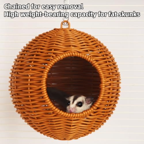 Sugar Glider Woven Spherical Nest for All Seasons Small Animal Bed Nest Hanging Hammock Bed Comfortable Fit Squirrel Sugar Glider Gerbil Rat Hamster Bird Parrot (White) - color: White