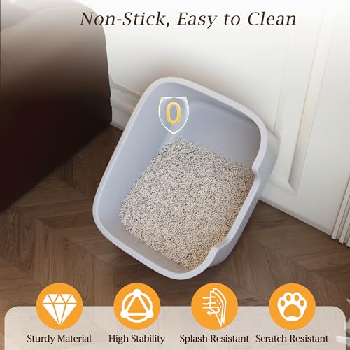 Large Cat Litter Box with High Sides, Side Entry Open Top Deep Tall Litter Pan, Kitty Litter Box for Indoor Small and Medium Cats, Grey (Anti-Splashing) 19.7" L x 15.4" W x 8.6" H - color: Grey