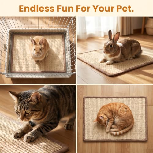 1 Pcs Natural Sisal Rabbit Scratching Pad, Bunny Mat & Chew Toy for Teeth Care & Nail Health, Cage Bedding for Indoor Rabbits, Guinea Pigs (16 x 12 Inches)