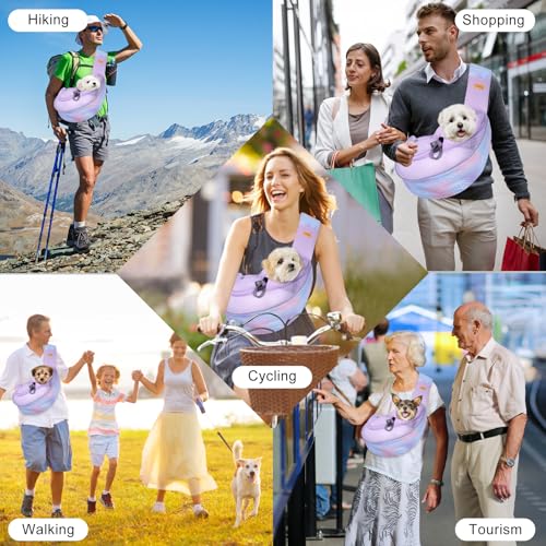 Pet Sling Carrier for Small Dogs Cats,Adjust Drawstring & Zipper Security Hook Triple Designs for Pets' Securty Dog Bag,Breathable Travel Pet Puppy Sling Carrier (Purple, L (10-14lbs)) - color: Purple, size: L (10-14 lbs)