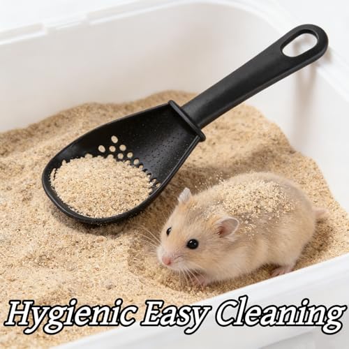 3 Piece Set Small Animal Litter Scoop Red White Black Plastic Mesh Scooper Hamster Cage Accessories Litter Sifter with Small Holes for Sand Bath