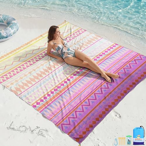 BYDOLL Beach Blanket Waterproof Sandproof,78''X81''/78''X110'' Large Sand Free Oversized Lightweight Sand Resistant Blanket, Picnic Mat for Beach Travel Camping Hiking Essentials - color: Pink Boho, size: 78''X81"