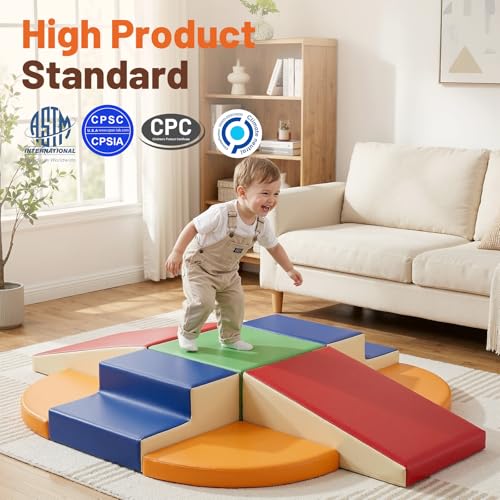 9-Piece Climbing Foam Blocks: Soft PU Leather - Baby Climb and Crawl Activity Blocks - Kids Play Gym Equipment Indoor for Development - style: Classic
