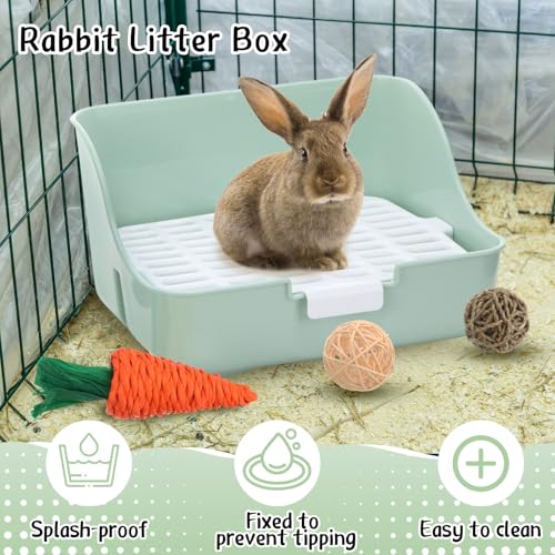 Reallnaive 15 Pcs Rabbit Starter Kit Small Rabbit Litter Box Girls Gift Animal Grooming Kit Bunny Toys Bowl Blankets with Cleaning Set for Guinea Pig Accessories(Green) - color: Green