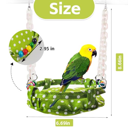Hanging Parakeet Hammock,Medium Bird Beds for Cages Circle Bird Cage Hammock Swing,Green Cockatiel Sleeping Bed Nest Toy for Parrot Cockatoo Lovebird Conure