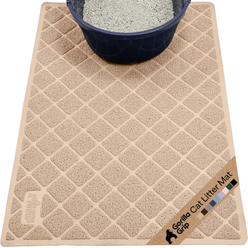 GORILLA GRIP Cat Litter Box Mat, Cushioned Coil Mesh Litter Trapping Mats, Scatter Control Supplies for Less Mess, Phthalate Free, Ultra Deep Catch Grooves, Rinse or Vacuum to Clean, 30x20 Beige - color: Beige, style: Medium (30" x 20")