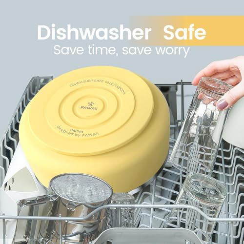 Pawaii Dog Bowl,68 oz Stainless Steel Food and Water Bowl,ID Tag,1 Pack | Double-Wall Design,Non-Slip Rubber Base,Dishwasher Safe,Smooth Open Design, Not a Slow Feeder,Easy-Rinse Interior - color: Cheese Yellow, size: 68oz