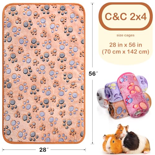 Reginary 4 Pcs Waterproof Guinea Pig Blankets Washable Small Animal Fleece Bedding Absorbent Guinea Pig Cage Liners Reusable Training Pee Pad Pet Sleep Mat for Hamster(Paw Print,28 x 56 Inch) - size: 28 x 56 Inch