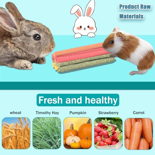 QWR 23 PCS Natural Wooden Rabbit Toys,Safe Bunny Chew Toys for Teeth,Grass Timothy Sticks,Sweet Bamboo,Guinea Pigs Teeth Grinding Toys for Chinchillas, Hamsters & Small Animals - Indoor & Outdoor - size: 23PCS