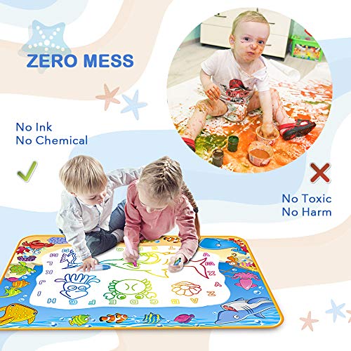 Water Doodle Mat - Kids Color Painting Toy, Gift Set for Toddlers 3-7 | Great Educational Water Doodle Mat - Toddler Painting Toy Gift with Fun Stencils, Magic Pens & Drawing Templates for Kids - color: Ocean