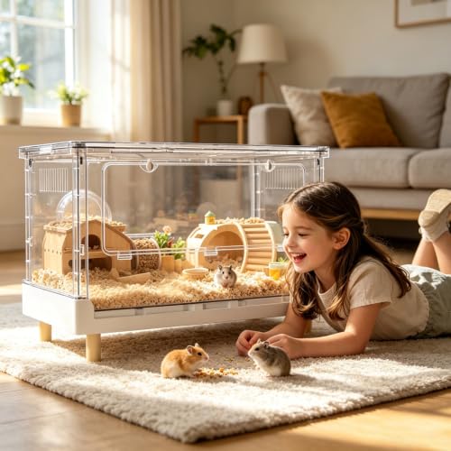 Hamster Cage Foldable, 28Inch Large Acrylic Rat Cage and Habitats | Stackable with Top Access Easy Assemble for Syrian Dwarf Hamsters Gerbil Mouse Hedgehog Guinea Pig Small Animals
