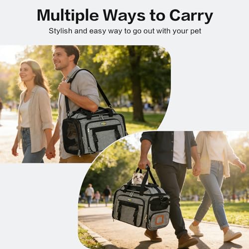 Airline Approved Travel Soft Carrier for Small cat/Dog/pet | Collapsible with Expandable Top and Sides. Kitten Mesh Puppy Carry Bag,18x11x11Delta/ United/American Airlines - color: grey