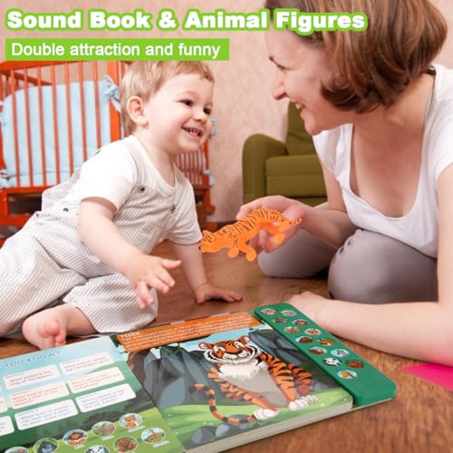 Tudoccy Safari Animals Figures Toys with Sound Book,Zoo Animal for Kids | Realistic Wild Plastic Animal Figurines- Educational Learning Toys Gift Playset for 3+ year old Boys Girls Toddlers