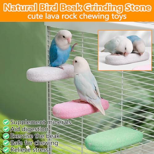 4PCS Bird Beak Grinding Stone,Parrot Perch Stands,Parakeets Platform Chewing Toys Calcium Pumice Lava Foot Claws Trimmer Climbing Ledge for Cockatiel Budgie Conure Lovebird(L,Multi-Color) - color: 4Pack Colorful | L