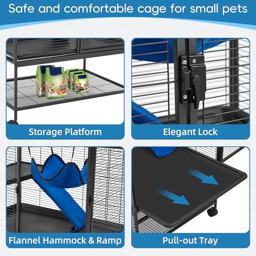 HABUTWAY 36.5''H Large Metal Rolling Ferrets Cage, 2-Tiers Small Animal Cages, Cage for Rats/Chinchillas, 0.5'' Bar Spacing for Ferret,Small Animal Cage w/Removable Ramp & Platform - size: 30.3"L x 20.5"W x 36.0"H