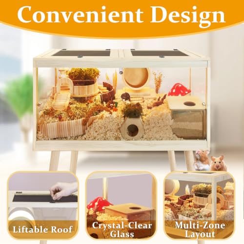 PROLEE Hamster Cage Chewproof, Mice and Rat Habitat with Transparent Sides, Hamster Cage with Openable Mesh Top, Solid Built with Lock Design and Leg Stand, 24" Long - size: 24.0"L x 16.0"W x 40.0"H