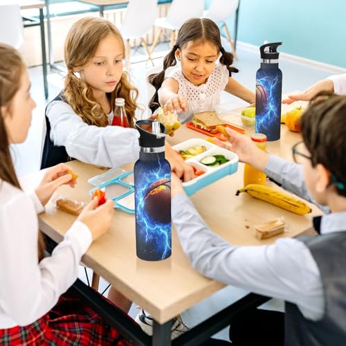 Blue Lightning Basketball Boys Insulated Water Bottle with Straw Lid,Vacuum Stainless Steel Mug Leakproof Tumbler Flask Kids Water Bottle for Sports Travel School,20oz - color: Blue Lightning Basketball