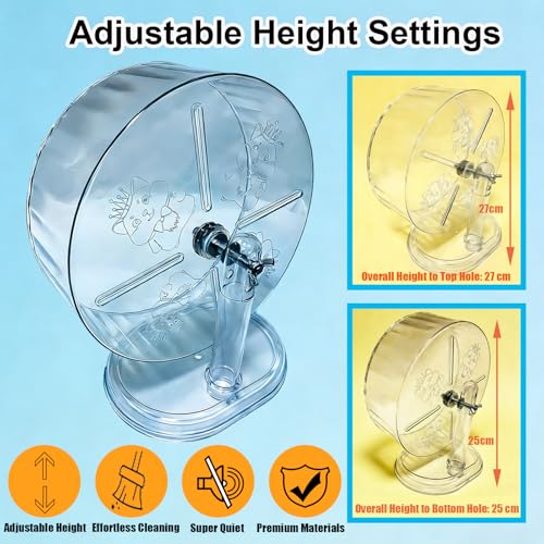 Hamster Silent Running Exercise Wheel for Small Animals, 9.5 inch | Anti-Skid, Adjustable Stand, Quiet Silent, Transparent Visible, Cage Mount, Gerbils, Rats, Mouse, Mice