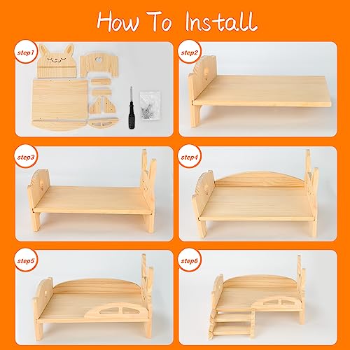 BWOGUE Wooden Guinea Pig Bed with Stairs, Guinea Pig Platform Bed | Guinea Pig Wood Bed Platform, 2-in-1 Design, Washable Soft Fleece Mat, 13.5 x 8.5 x 8.7 in, Hamsters & Chinchillas - size: 13.5''×9.3''×3.3''