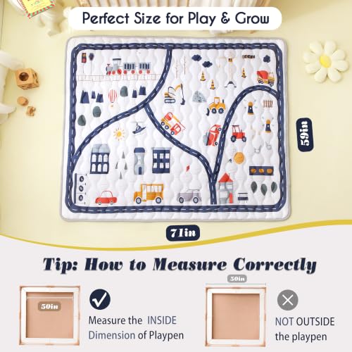 Viviland Baby Mats for Floor, 71x59 Inch Playpen Mat, Thicker & Large Soft Playmat for Baby and Toddlers Infants, Non-Slip & Machine Washable, Truck Map - color: Truck Map, size: 71" X 59"