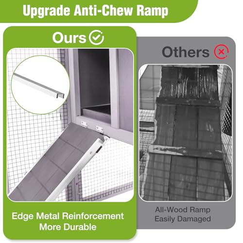 Outdoor Rabbit Hutch with Run, 2-Tier Fir Wood Bunny Cage, Waterproof Roof, Pull-Out Tray, Secure Latches, 51.6 x 20.8 x 36.2 in, Grey - color: Grey, size: 51.6"L x 20.8"W x 36.2"H