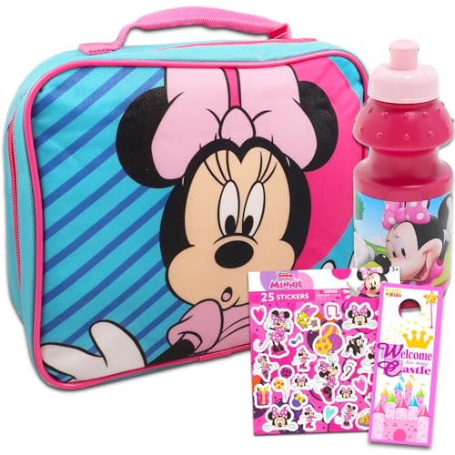 Minnie Mouse Lunchbox for Girls Bundle w/Insulated Lunch Bag + More | Soft Minnie Lunch Box Plus Minnie Water Bottle, Stickers, More - Minnie Mouse School Supplies