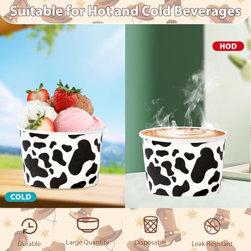 120Pcs 12oz Western Cowboy Ice Cream Cups for Hot or Cold Food | Rodeo Dessert Bowls Disposable Bandana Cowboy Boot Large Snack Cups for Western Birthday Bachelorette Party Favor - style: Western Dessert Cup