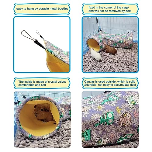 Guinea Pig Rat Ferret Hammock & Corner Tunnel for Small Animals - Hedgehog, Piggy, Chinchilla Hideout and Cage Accessories (Owl Design) - color: 4.Tunnel-Owl