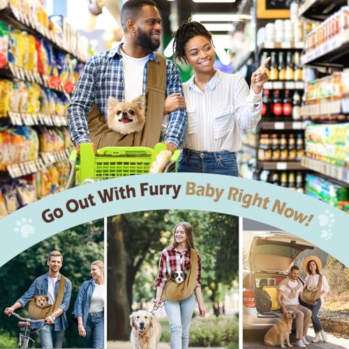 Pawaboo Small Dog Sling Carrier | Reversible Puppy Small Pet Carrier,Hands Free,Safety Buckle,Storage Pocket for Travel,Outdoor Activities Khaki - color: Khaki