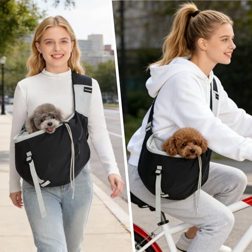 Dog Sling Carrier & Pet Pouch for Small to Medium Dogs, Cats – Hands-Free Body Carrier, Adjustable Backpack-Style Sling for Walking, Travel & Hiking - color: Black
