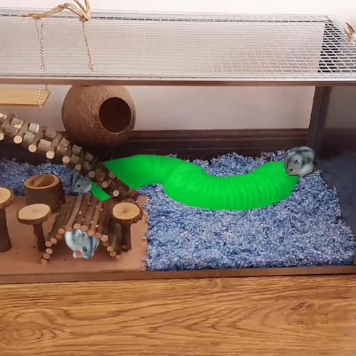 PINVNBY 2 Pcs Plastic Hamster Tunnel Toys,Guinea Pigs Folding Tube Collapsible Ferret Tubes Small Animal Exercising Training Tunnels for Gerbils Rats Mice Ferrets(Green) - color: 【Green】