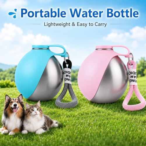 2 in 1 Portable Tumbler for Dogs,Portable Dog Water Ball,10Oz Stainless Steel Dog Water Bottle with Silicone Foldable Bowl, Leak-Proof 2 in 1 Portable Small Dog Water Bottle for Walking - color: Blue