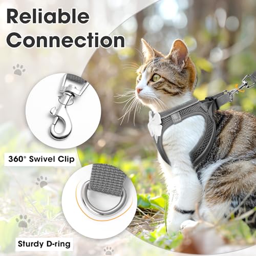 Cat Vest Harness and Leash Set, Escape Proof Kitten Harness Grey XS | Safe Reflective Strips, Adjustable Easy Wear Kitty Harness, Sturdy Clip Buckle, Breathable Mesh , for Kitty Puppy Bunny Walks - color: Grey, size: XS