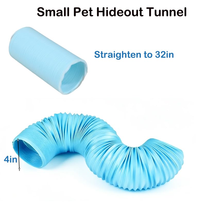 Hedgehog Enrichment Toys Set, Includes Hideout Tunnel, Skateboard, Ball Bell, Cozy Bed, and Seesaw, 5 Piece - color: Blue